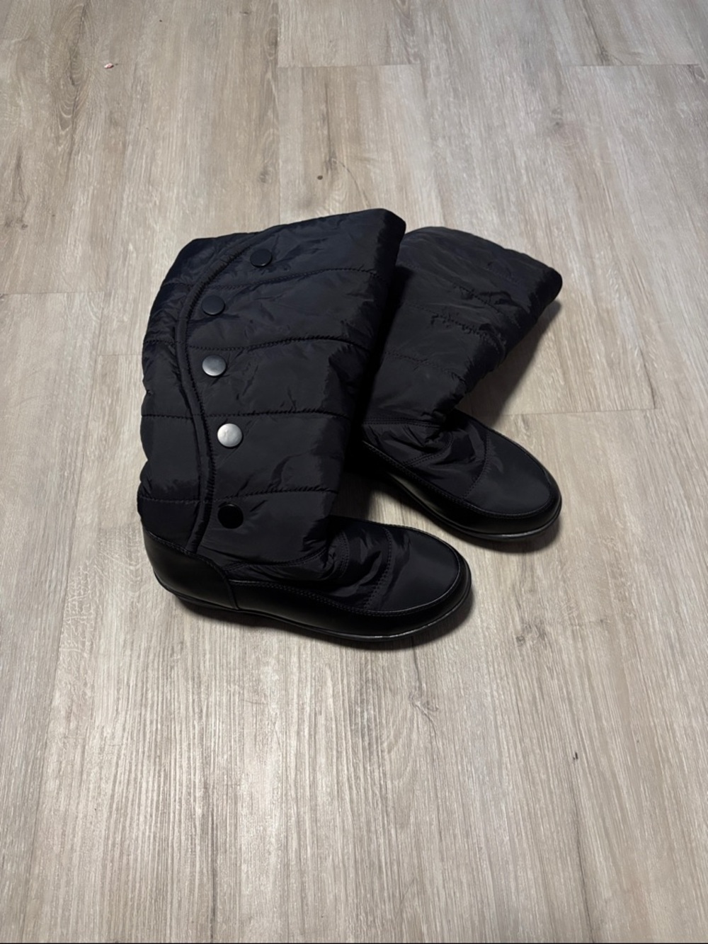 Black Quilted Snap-Detail‎ Winter Boots
